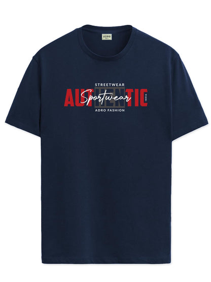 ADRO Men's Graphic Printed 100% Cotton T-Shirt - Regular Fit, Printed T-Shirts for Men (RN24-SPT-NB_Navy)