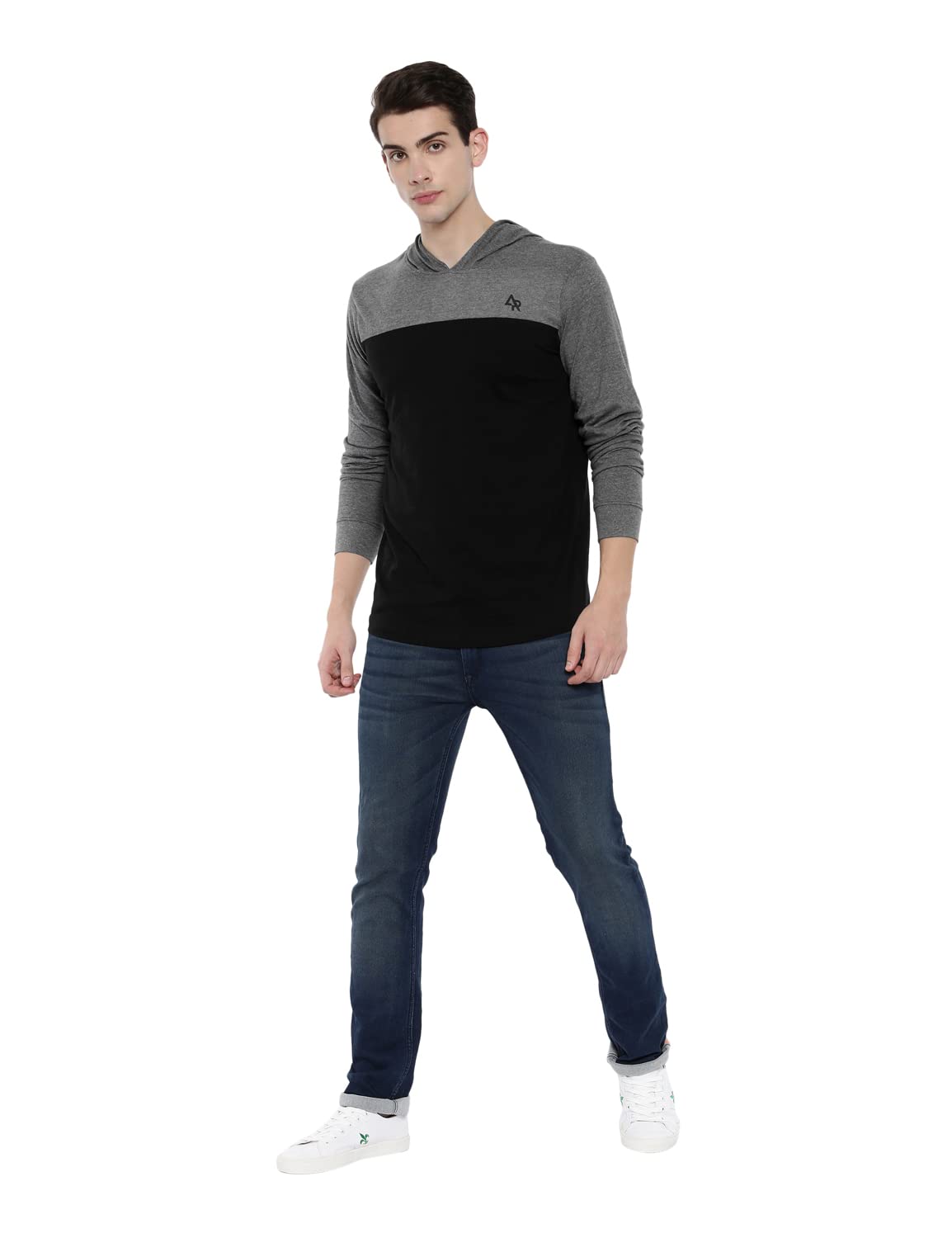 ADRO Full Sleeve Color Block T-Shirt for Men (FR4-3-HD-BL_Black)
