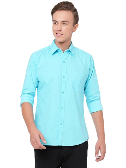 ANNI DESIGNER Mens Cotton Blend Solid Slim Fit Casual Full Sleeves Shirt (Rikk-Sky Blue-Nw-an_M_Sky Blue_Medium)