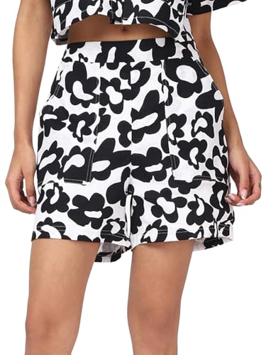 Bewakoof WomenS All Over Printed Regular Fit Cotton Slub Shorts_659913_White_2Xl