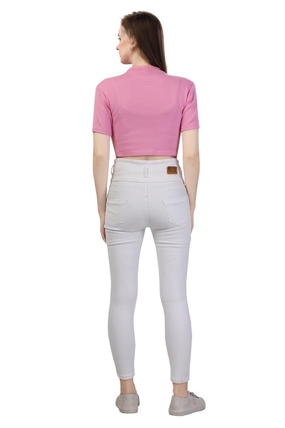 Fabme WomenS Short Sleeves Rib Crop Top - Pink