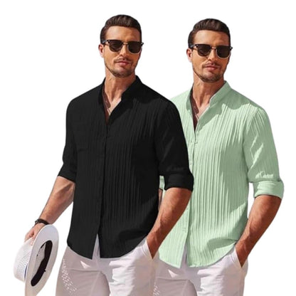 Leriya Fashion Casual Textured Button Down Regular Fit Shirts Long Sleeve Shirt For Men (Available In Plus Size And Combo Pack O