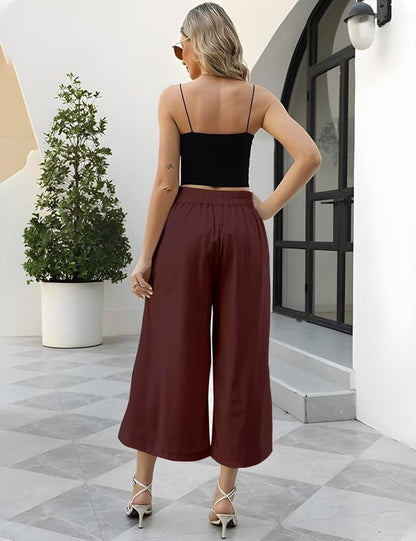 OOMPH! Cotton Linen Palazzo Pant for Women | Womens High Rise High Waist Trousers Flowy Wide Leg Plazzo Pant Trouser with Pocke
