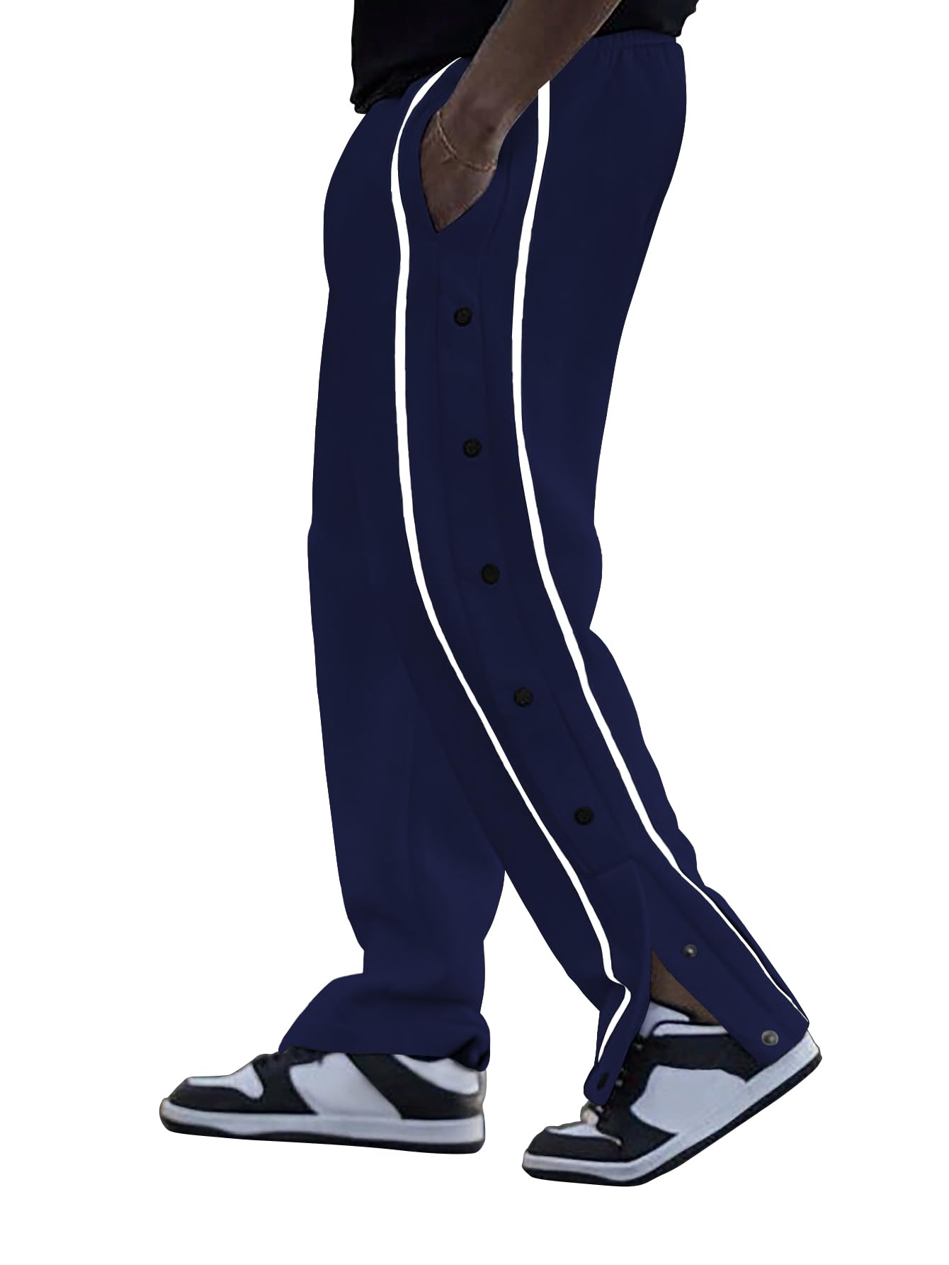 AVANOVA MansNavy Blue Athletic Track Sweatpants Side Button Snap Closure Retro Sports Training Gym Running Workout Casual Stree