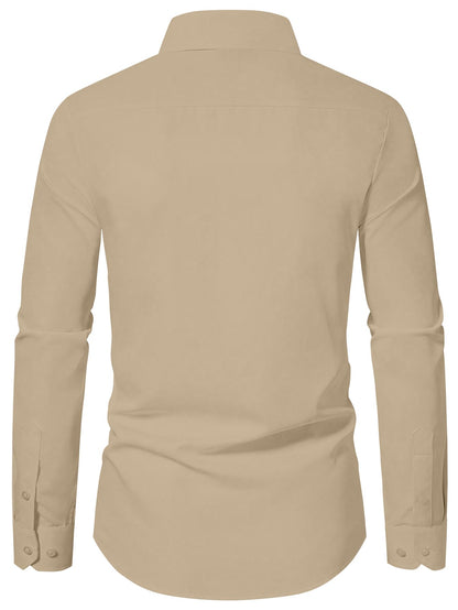 AVANOVA Mens Beige Long Sleeve, Slim Fit Button Down Dress Shirt for Men | Casual Office Wear | Formal Business Shirts | Stylis