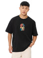 The Souled Store Fusion Black Oversized T-Shirt for Men Boys Cotton Casual Half Sleeves Baggy Loose Fit Drop Shoulder Round Neck