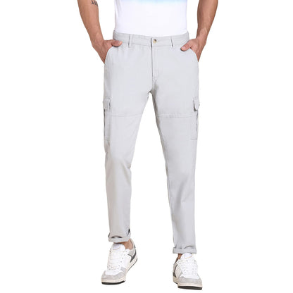 Dennis Lingo Slim Fit Light Grey Solid Cargo for Men