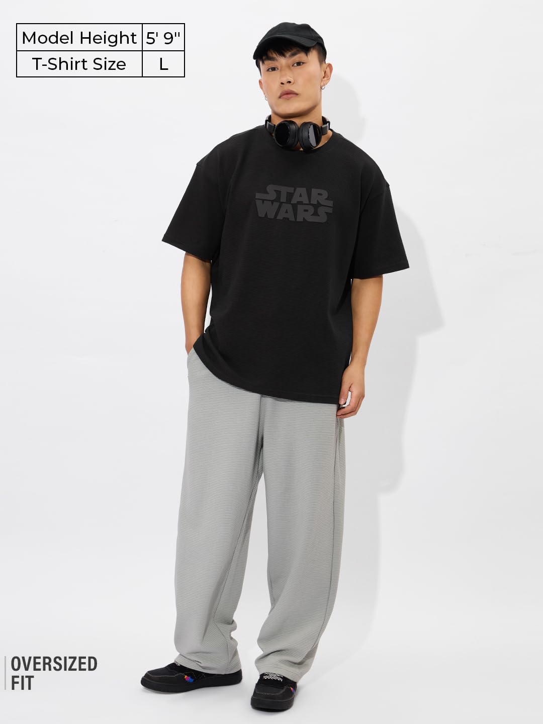 The Souled Store Official Star Wars : Classic Logo Mens and Boys Oversize Fit Half Sleeves Cotton T-Shirt Black