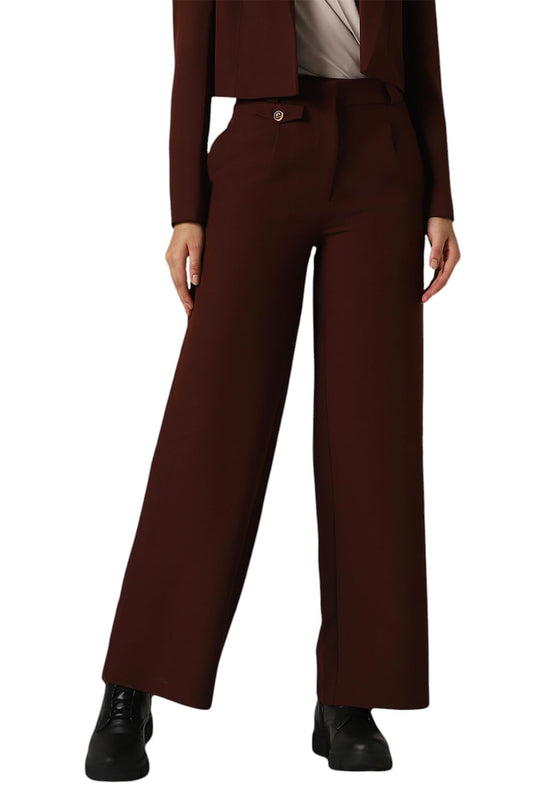 Hubberholme Women Solid Regular Length Wide Leg Trousers 1 Brown