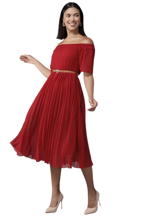 Aarika WomenS Georgette Skater Knee-Length Dress (Sp-Md-W-2718_Maroon