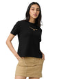 The Souled Store Harry Potter: Golden Snitch Women and Girls Short Sleeves Round Neck Black Embroidered Cotton Relaxed Fit T-Shi