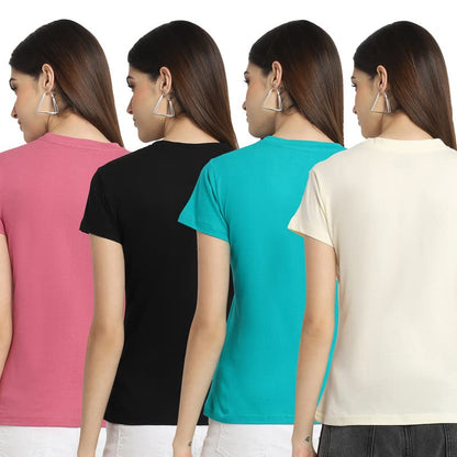 Preneum Womens Cotton Regular Fit Latest Graphic Stylish Printed Short Sleeves Casual T-Shirt || Latest Trendy & Styles (Pack 4