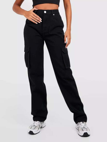 Kotty WomenS Regular High Rise Black Cargo Jeans