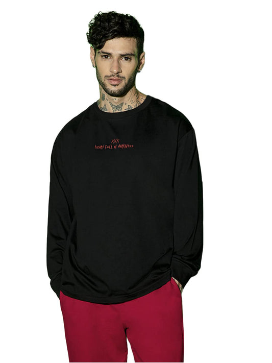 Bewakoof Mens Graphic Printed 100% Cotton T-Shirt - Oversized Fit, Round Neck, Full Sleeves Black
