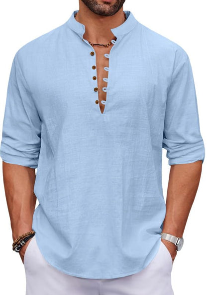 Macsivo MenS Stylish Mandarin Collar Kurta | Casual Ethnic Fusion Shirt For Daily, Party & Travel | Full Sleeves | Cotton Polye