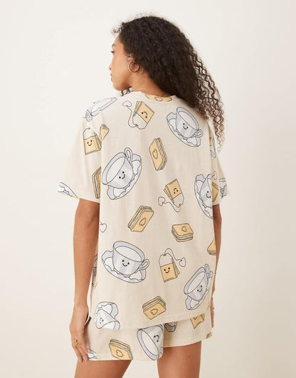 SMOWKLY Womens Premium Cotton Blend Stylish Digital Printed Pajama Co-Ords || Matching lower tshirt Sleepwear Nightwear Cute Pj