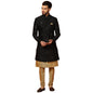 Kisah MenS Black And Golden Indo-Western Kurta Sherwani Churidar Set Cotton Silk Full Sleaves, Knee Length, Straight, Regular F