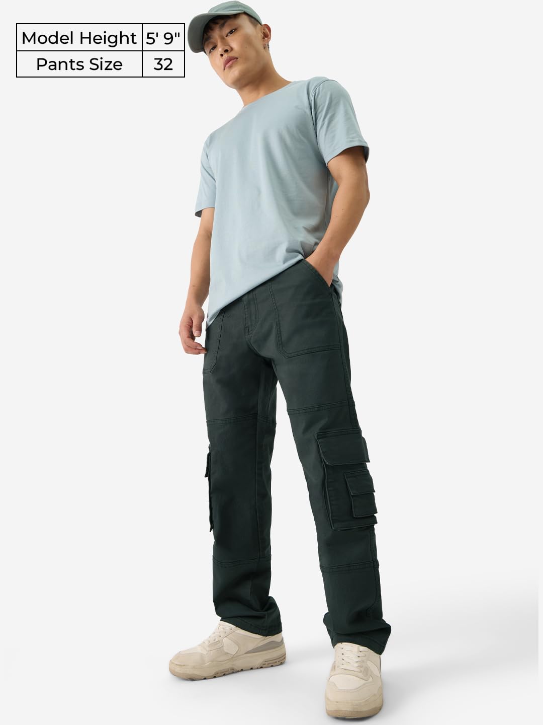The Souled Store Solids: Greenlake Men and Boys Straight Fit Cotton Blend Cargo Jeans