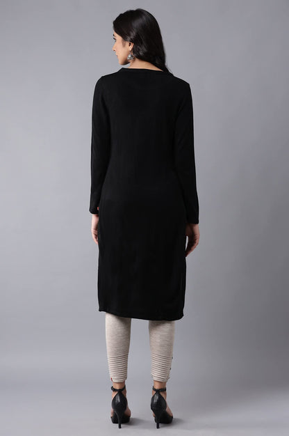 W for Woman Women's Acrylic Black Slim Fit Winter Dress Knee-Length