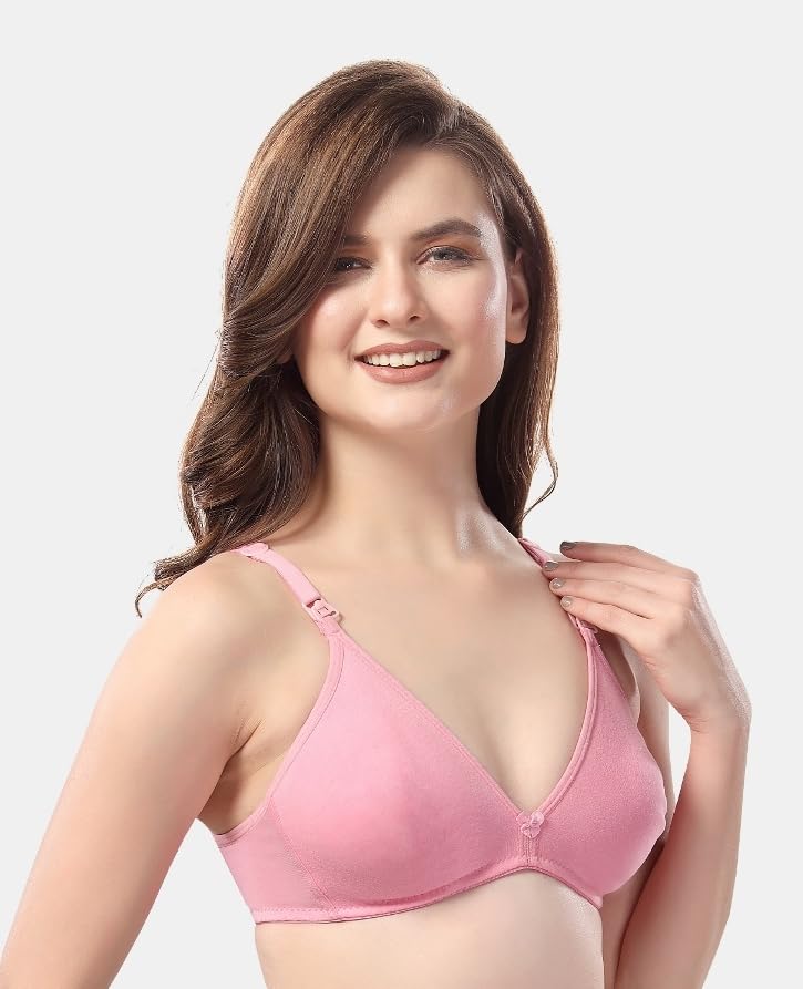 Fabme WomenS Cotton Non Padded Wire Free Seamless Bra Pink
