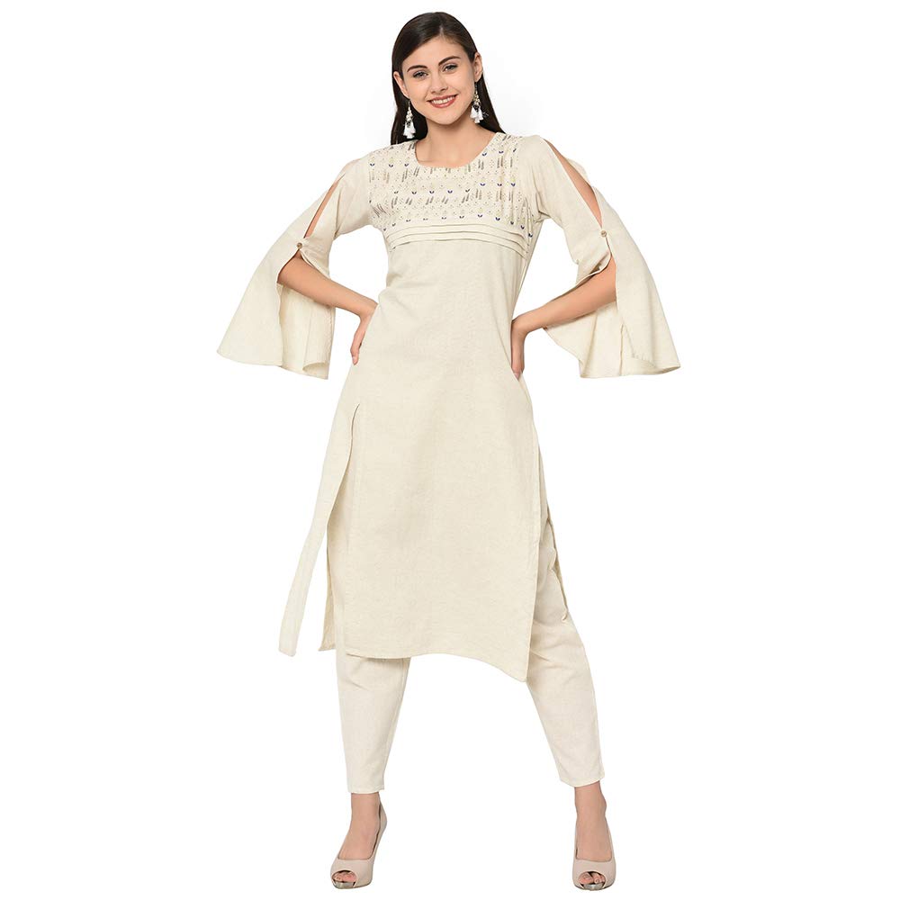 ZIYAA Women's White Color Straight Foil Print Kurta (ZIKUFX2491)