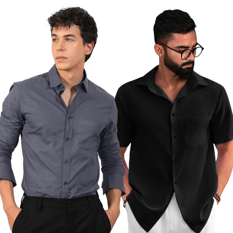 Pinkmint Shirt for Men ll Cotton & Popcron Style Shirt ll All Day Wear Mens Shirt (Pack of 2)