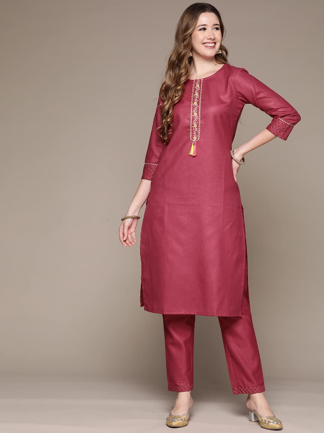 anubhutee Women's Silk Blend Sage Green Ethnic Embroidered Straight Kurta Suit Set With Pants
