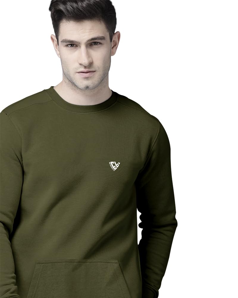 Eyebogler MenS Cotton Blend Round Neck Sweatshirt Olive Green