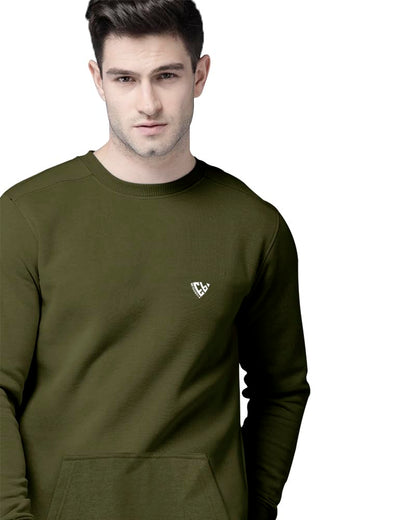 Eyebogler MenS Cotton Blend Round Neck Sweatshirt Olive Green