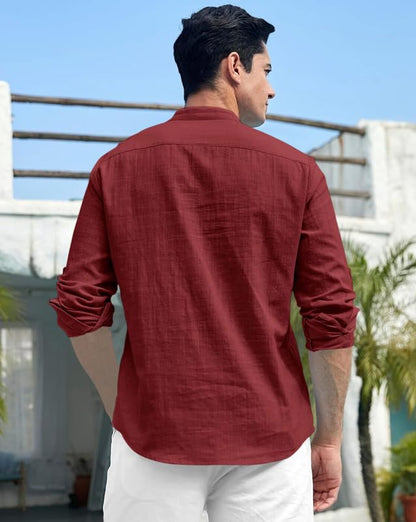 Finivo Fashion MenS Cotton Blend Short Kurta Shirt | Casual Ethnic Wear With Roll-Up Sleeves & Mandarin Collar | Comfortable Fi