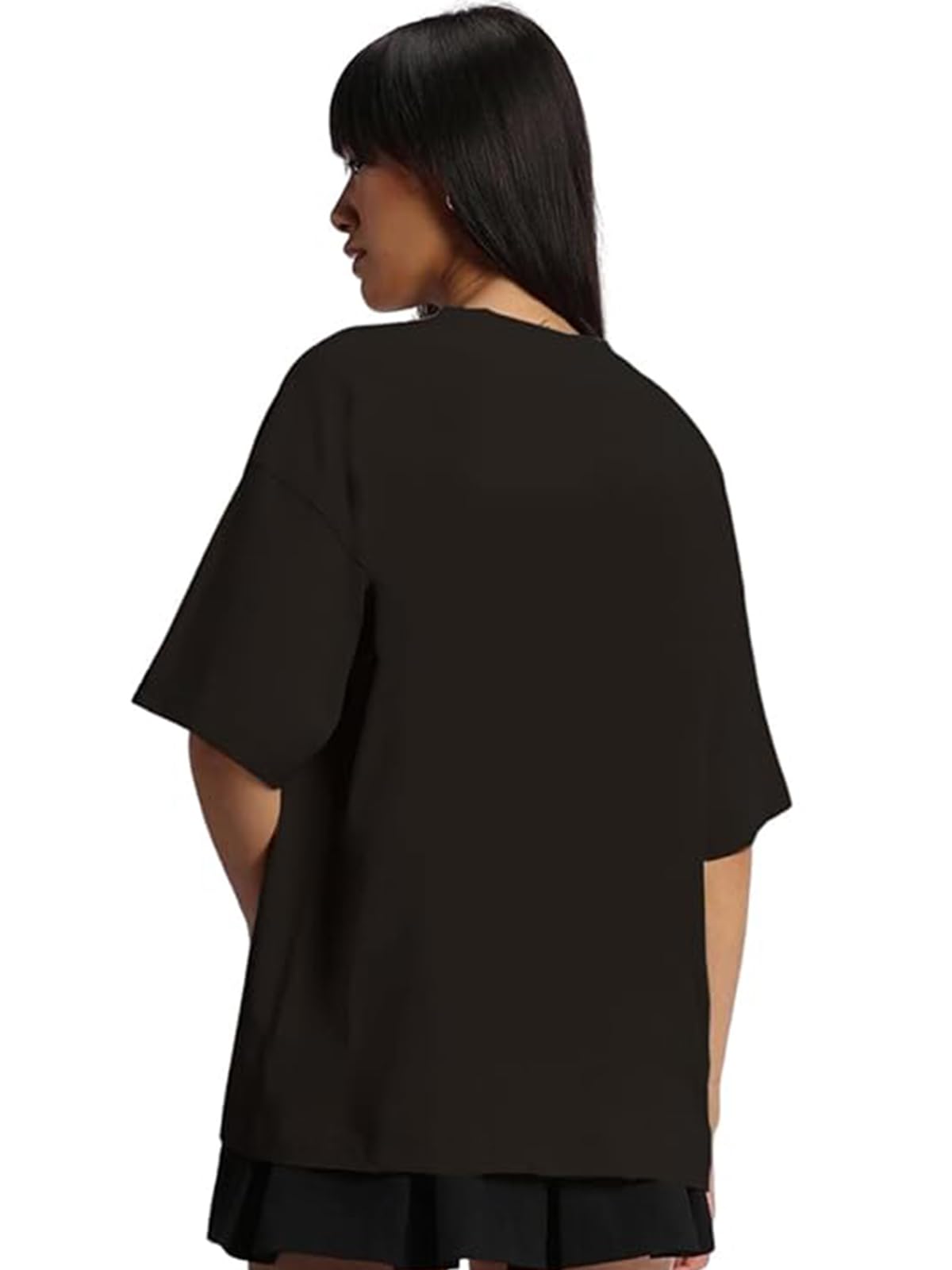 Juneberry Pure Cotton Oversized Loose Baggy Fit Drop Shoulder Half Sleeve Cool Front & Back Graphic Printed Round Neck T-Shirt F