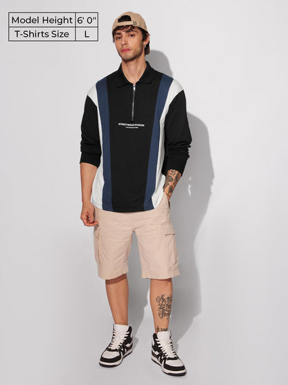 The Souled Store Street Division Men and Boys Long Sleeves Collared Neck Multicolor Color Blocked Cotton Rugby Polos