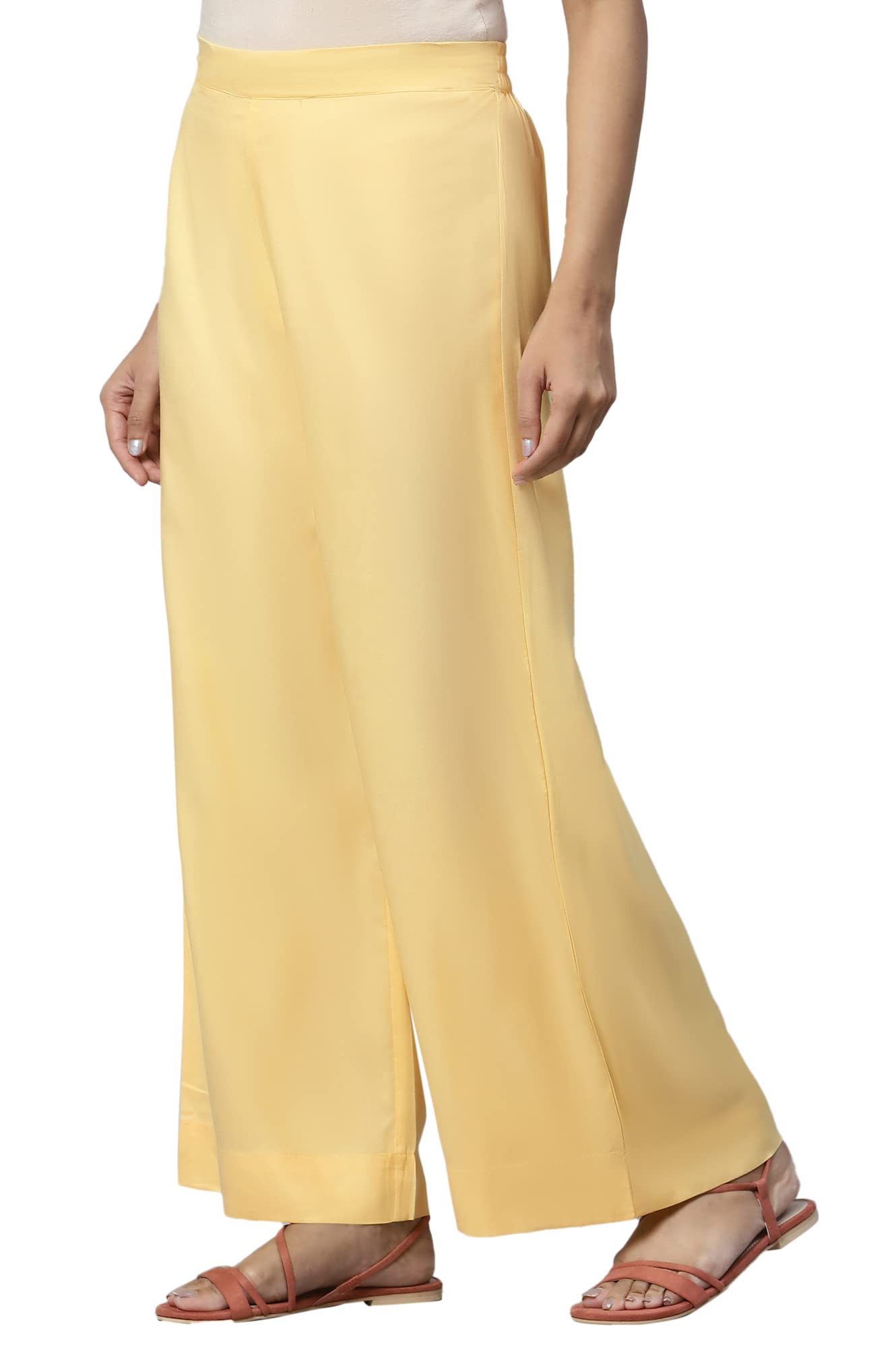 Aurelia Yellow Solid Palazzo Ethnic Bottomwear For Women
