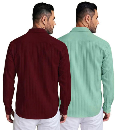 Deelmo Combo Of MenS Casual Button Down Shirts Long Sleeve Linen Shirt Fashion Textured Summer Shirts Pack Of 2