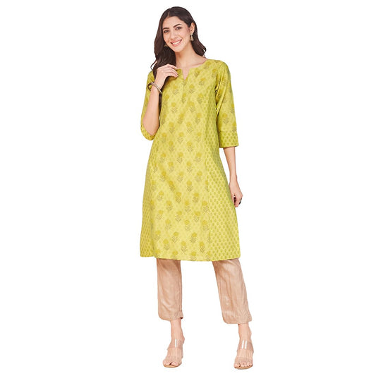 Fabindia WomenS Cotton Silk Printed Regular Kurta (1038023Lime_Lime