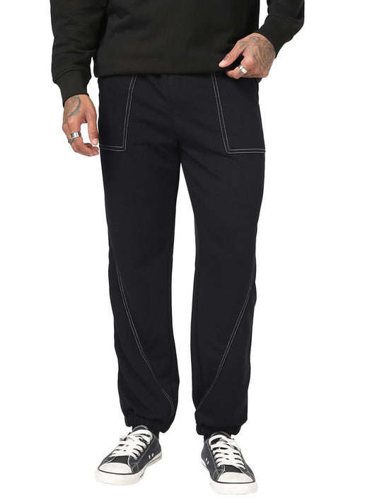 Bewakoof Mens Solid Oversized Fit Terry Joggers_664131_Black_S