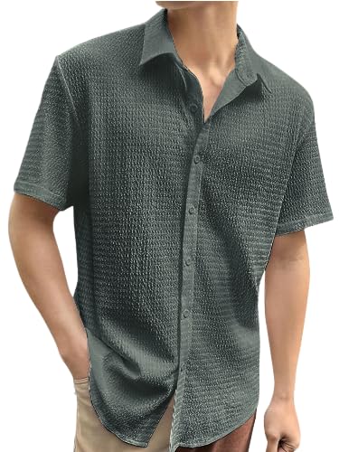 Tee Projekt Mens Popcorn Shirt Texture Pattern Mens Casual Shirt Half Sleeves Goa Beach Summer Shirt Olive
