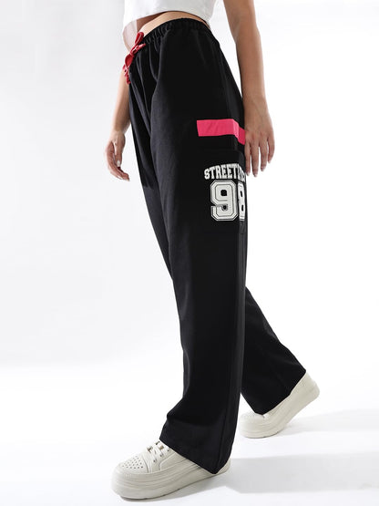 Hubberholme Women Printed Jogger High-Rise Casual Track Pants 16 Black