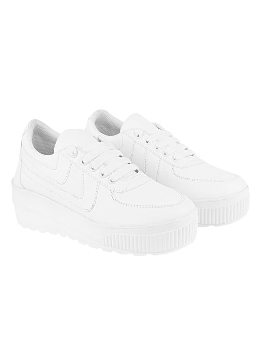 Shoetopia WomenS Platform Heel Sneakers White