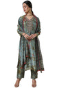 Soch Womens Sap Green Tissue Botanical Print Suit Set With Cutdana