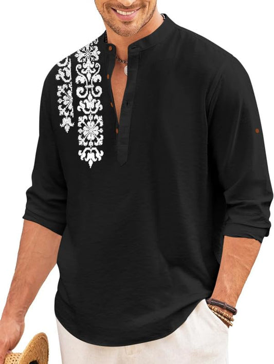 Finivo Fashion MenS Regular Fit Cotton Blend Short Kurta Shirt | Full Sleeve Ethnic Shirt With Mandarin Collar And Button Plack
