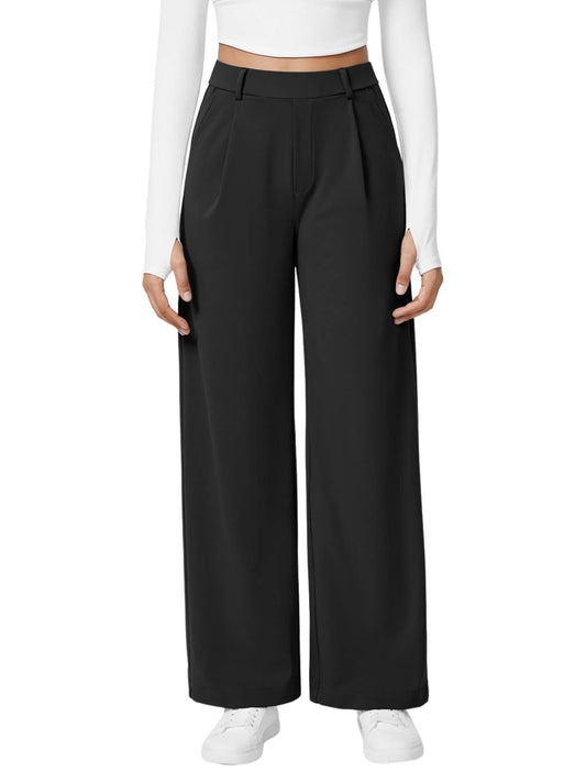ADDYVERO High Waisted Side Pocket Straight Leg Work Pants Black