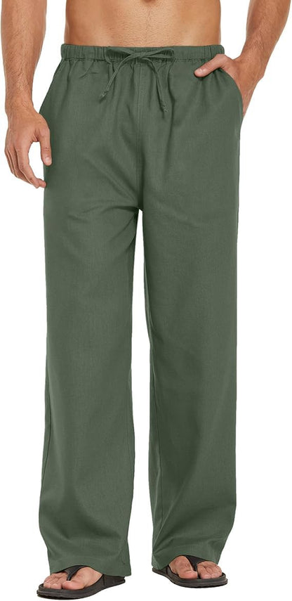 CB-COLEBROOK Mens Casual Linen Pants Elastic Waist Pants Drawstring Summer Beach Yoga Linen Trouser | Loose Fit Track Pants (in,