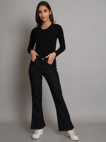 Kotty Womens Cotton Lycra Blend Bootleg Fit High Rise Jeans
