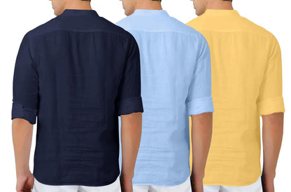 Finivo Fashion MenS Cotton Blend Regular Fit Solid Combo Kurta Shirt Pack Of 3