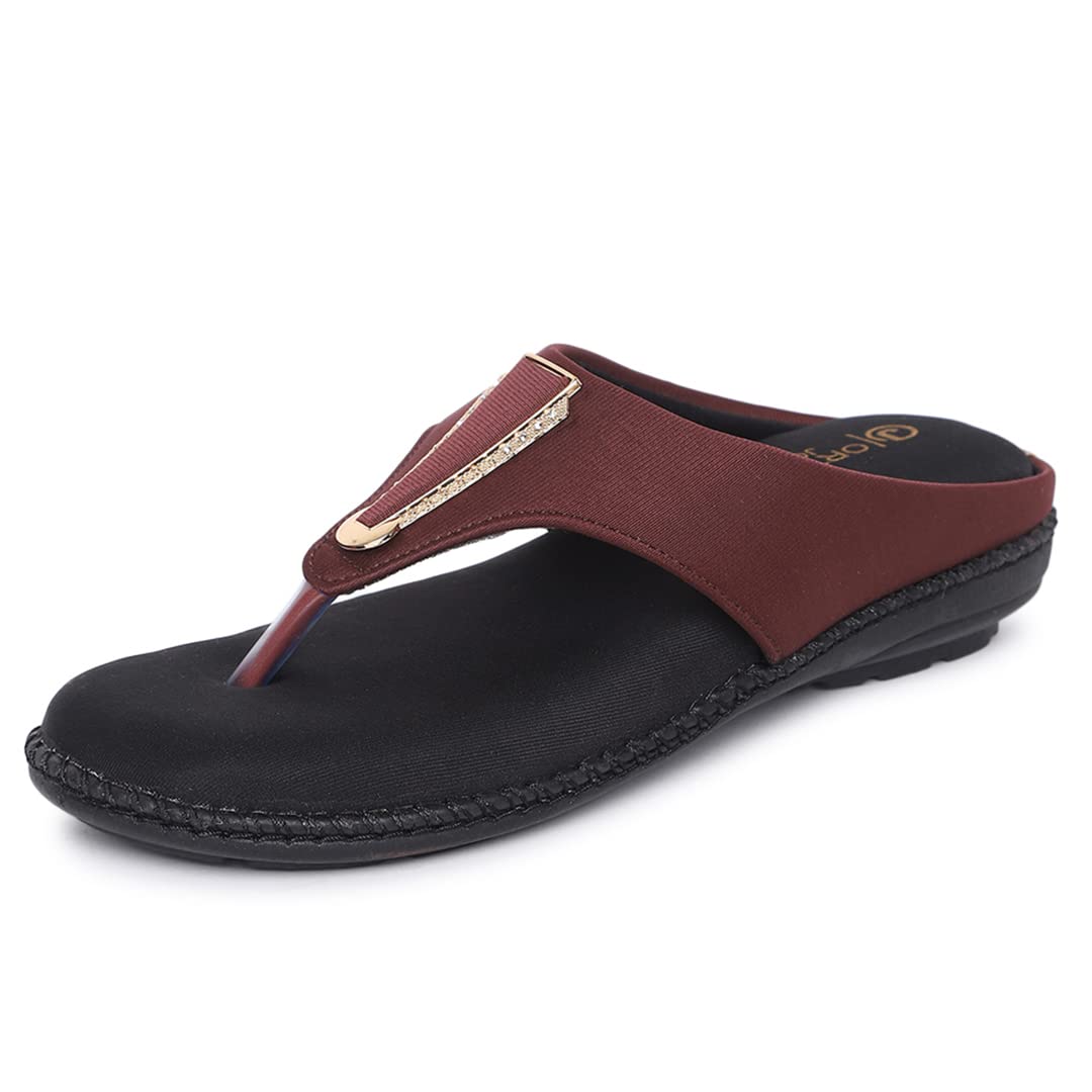 ORTHO JOY Fancy Doctor Slippers | Stylish Chappal For Women | Comfortable Flat Sandals For Women Stylish (Brown)