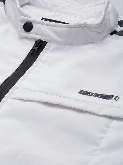 The Indian Garage Co Men White Slim Fit Placement Printed Bomber Jacket