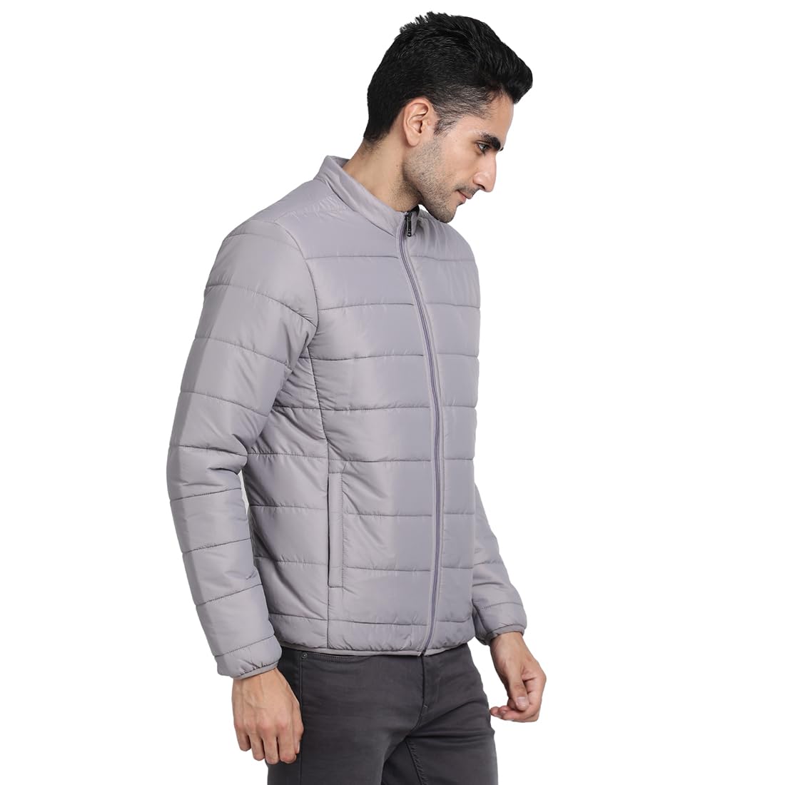 Turtle Men Nylon Solid Regular Fit Full Sleeve Grey Windcheater Jacket