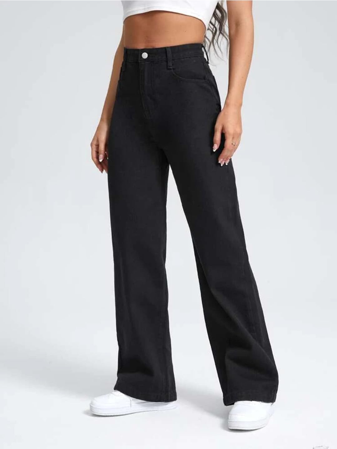 KOTTY Womens Solid High Rise Stylish Looking Comfortable Stretchable Jeans(Black,32)