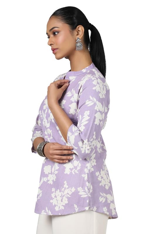 Soch Womens Purple Cotton Flex Floral Print Tunic